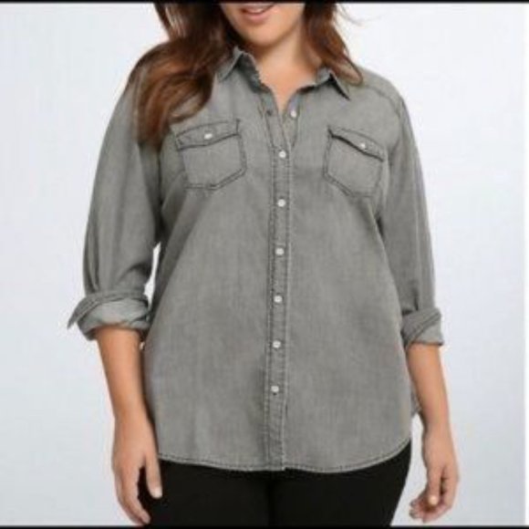 torrid Tops - Torrid Button Down Top Long Sleeve Gray size 1 1X